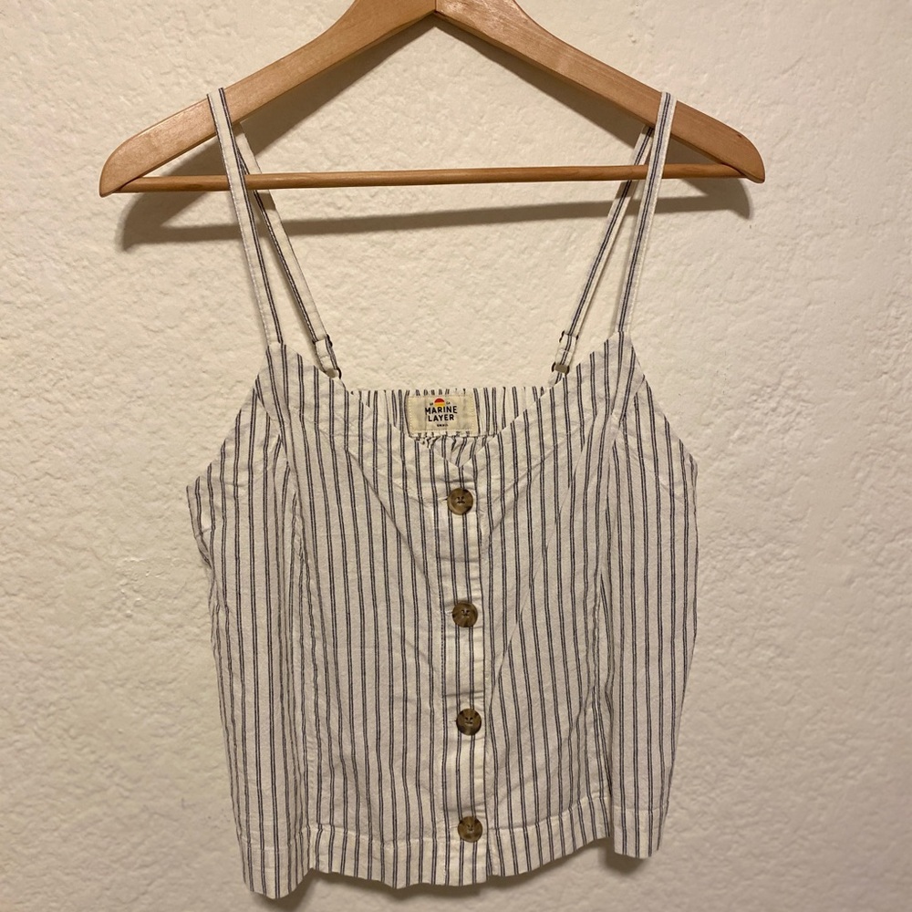 Marine Layer White and Gray Buttoned Crop Camisole